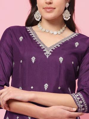 Purple color silk blended partywear ceremonial suit 3