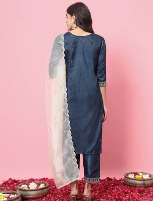Teal color silk blended partywear ceremonial suit 2