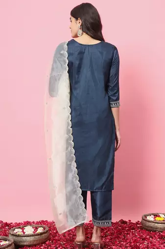 Teal color silk blended partywear ceremonial suit