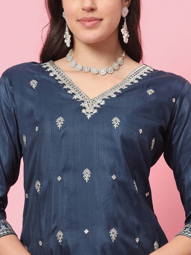 Teal color silk blended ethnic partywear ceremonial suit