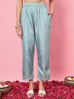 Sky blue color silk blend fancy partywear suit with classy looks 4
