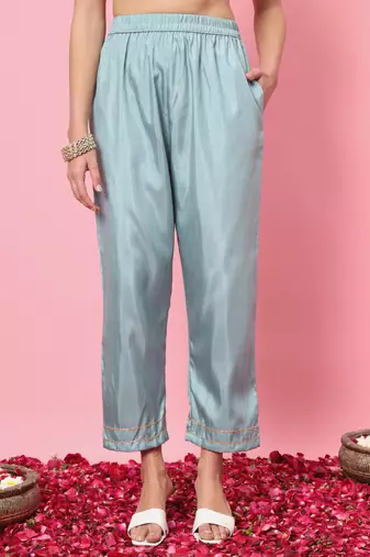Sky blue color silk blend fancy partywear suit with classy looks