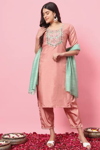 Peach color silk blend ethnic fancy partywear suit with classy looks
