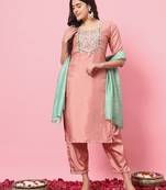 Peach color silk blend ethnic fancy partywear suit with classy looks