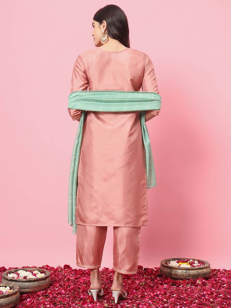 Peach color silk blend ethnic fancy partywear suit with classy looks