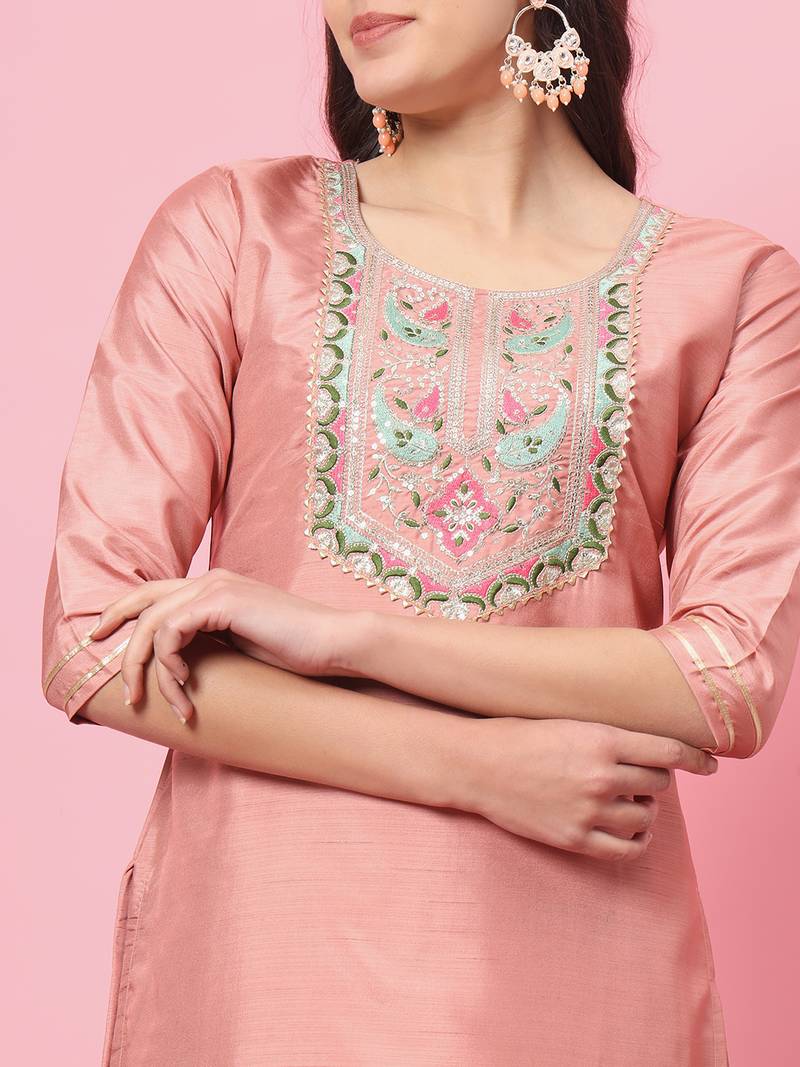 Peach color silk blend ethnic fancy partywear suit with classy looks