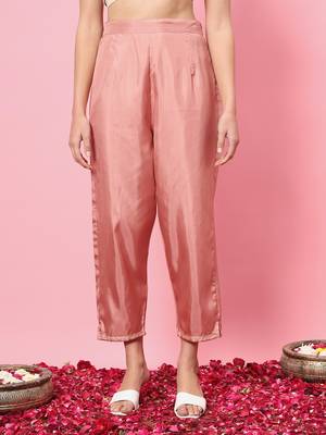 Peach color silk blend fancy partywear suit with classy looks 4