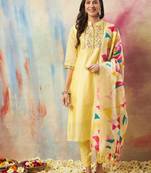Yellow color chanderi modal ethnic fancy partywear suit with classy looks