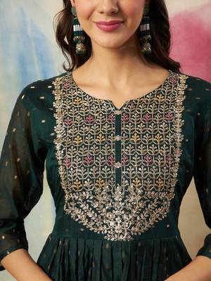 Green color cotton silk fancy partywear suit with classy looks 3