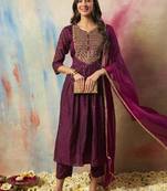 Purple color cotton silk ethnic fancy partywear suit with classy looks