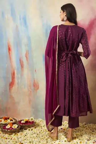Purple color cotton silk fancy partywear suit with classy looks