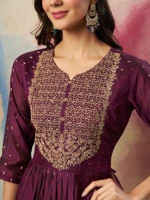 Purple color cotton silk fancy partywear suit with classy looks 3