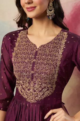 Purple color cotton silk fancy partywear suit with classy looks