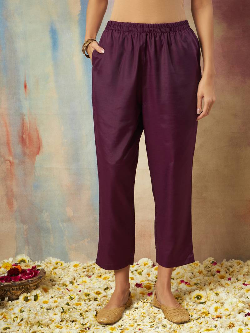 Purple color cotton silk ethnic fancy partywear suit with classy looks