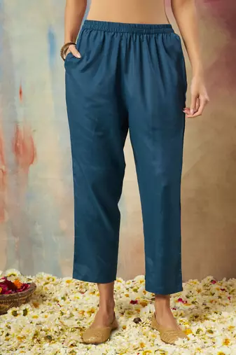 Teal color cotton silk fancy partywear suit with classy looks