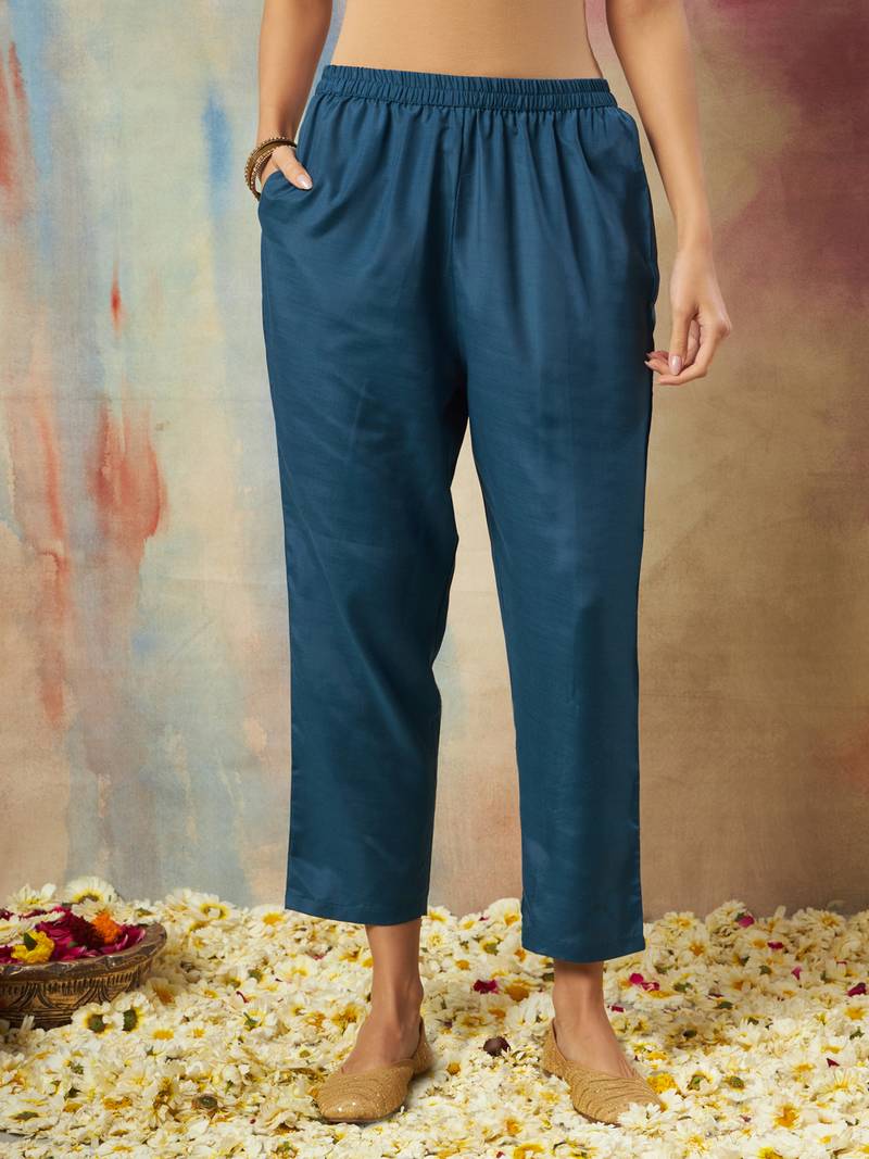 Teal color cotton silk ethnic fancy partywear suit with classy looks