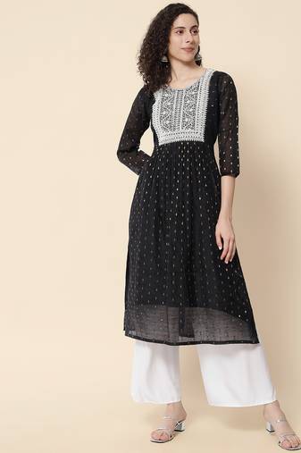 Black color chanderi modal fabric with beautiful embroidered work fancy looks