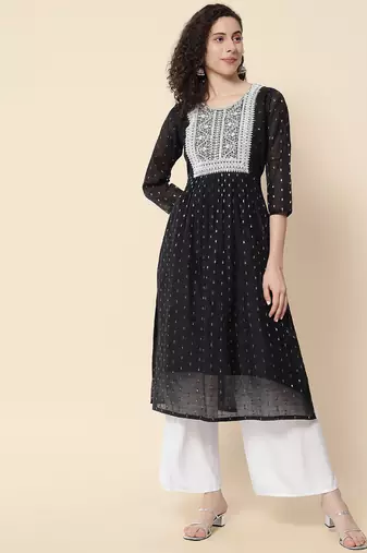 Black color chanderi modal fabric with beautiful embroidered work fancy looks