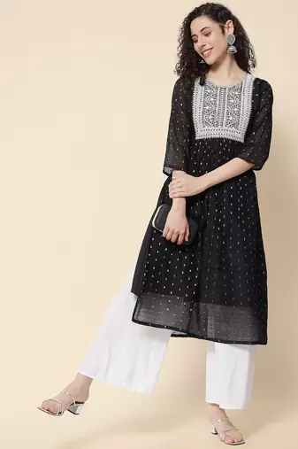Black color chanderi modal with beautiful embroidered fancy looks