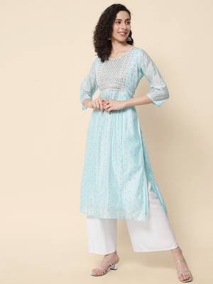 Sky blue color chanderi modal with beautiful embroidered fancy looks 1