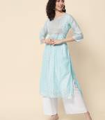 Sky blue color chanderi modal fabric with beautiful embroidered work fancy looks