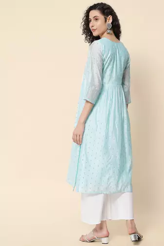 Sky blue color chanderi modal with beautiful embroidered fancy looks