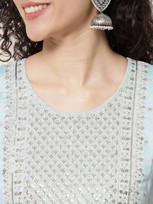 Sky blue color chanderi modal with beautiful embroidered fancy looks 3
