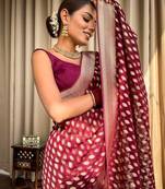 Wine soft silk blend banarasi jacuard work designer saree with blouse