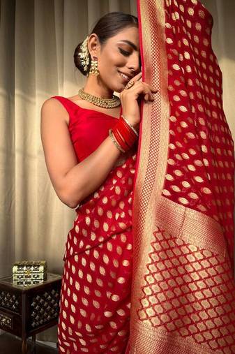 Maroon soft silk blend banarasi jacuard work designer saree with blouse