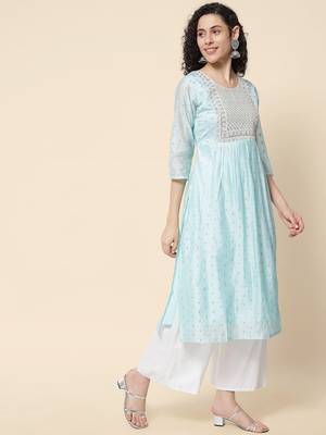 Sky blue color chanderi modal with beautiful embroidered fancy looks 4