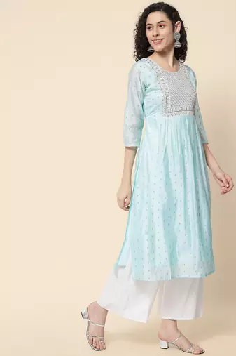 Sky blue color chanderi modal with beautiful embroidered fancy looks