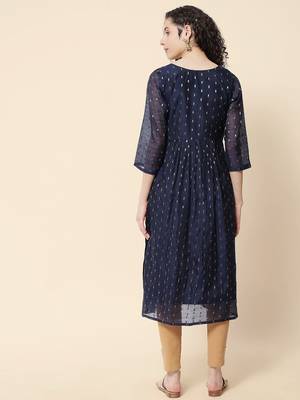 Navy blue color chanderi modal with beautiful embroidered fancy looks 2
