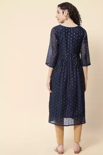 Navy blue color chanderi modal with beautiful embroidered fancy looks