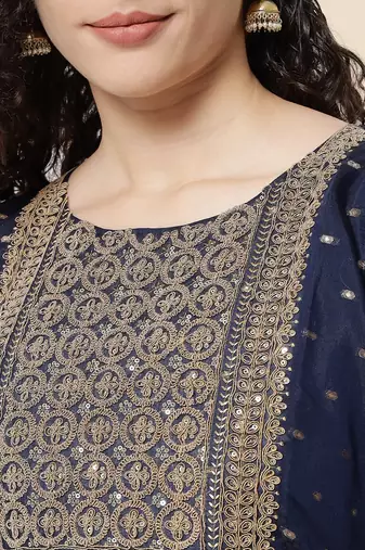 Navy blue color chanderi modal with beautiful embroidered fancy looks