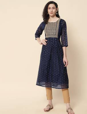 Navy blue color chanderi modal with beautiful embroidered fancy looks 4