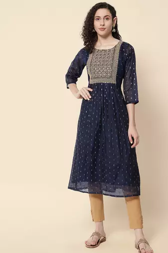 Navy blue color chanderi modal with beautiful embroidered fancy looks