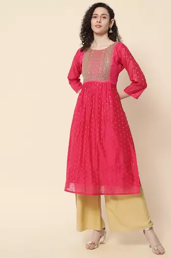 Pink color chanderi modal fabric with beautiful embroidered work fancy looks