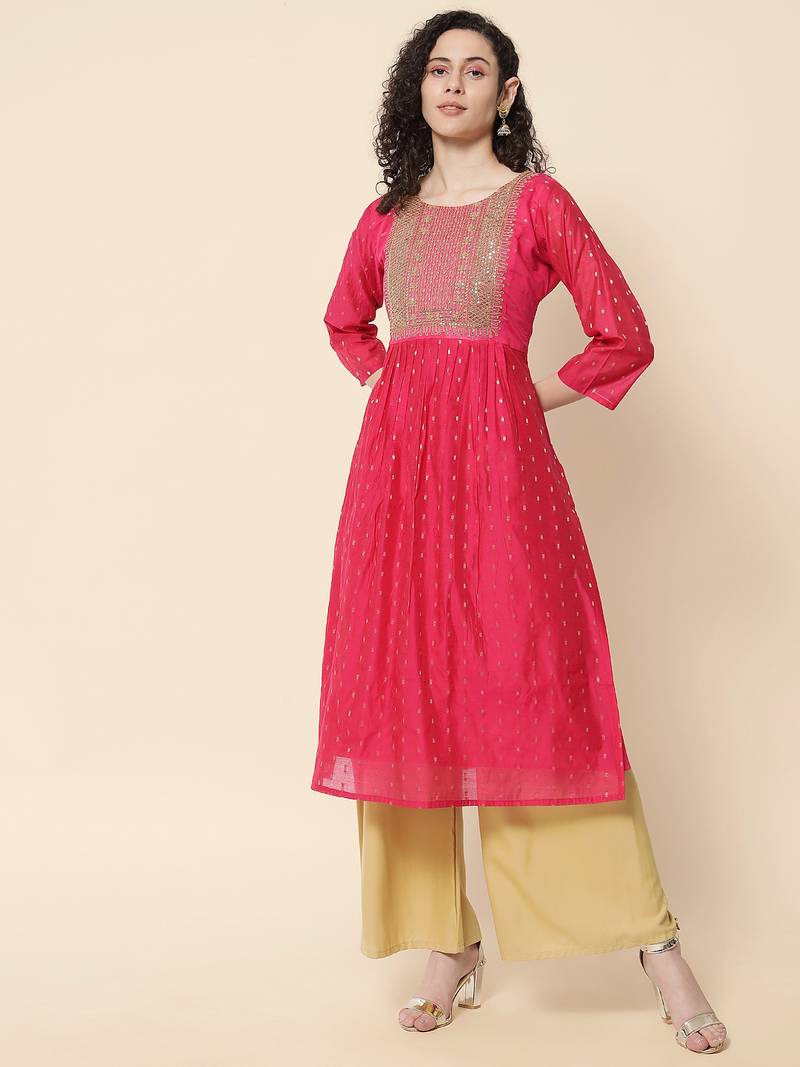 Pink color chanderi modal fabric with beautiful embroidered work fancy looks