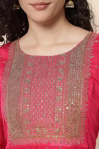 Pink color chanderi modal with beautiful embroidered fancy looks