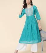 Sea green color chanderi modal fabric with beautiful embroidered work fancy looks