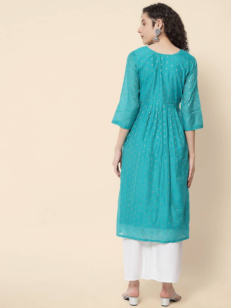 Sea green color chanderi modal fabric with beautiful embroidered work fancy looks