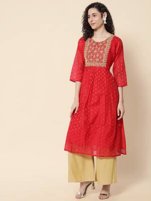 Red color chanderi modal with beautiful embroidered fancy looks 1