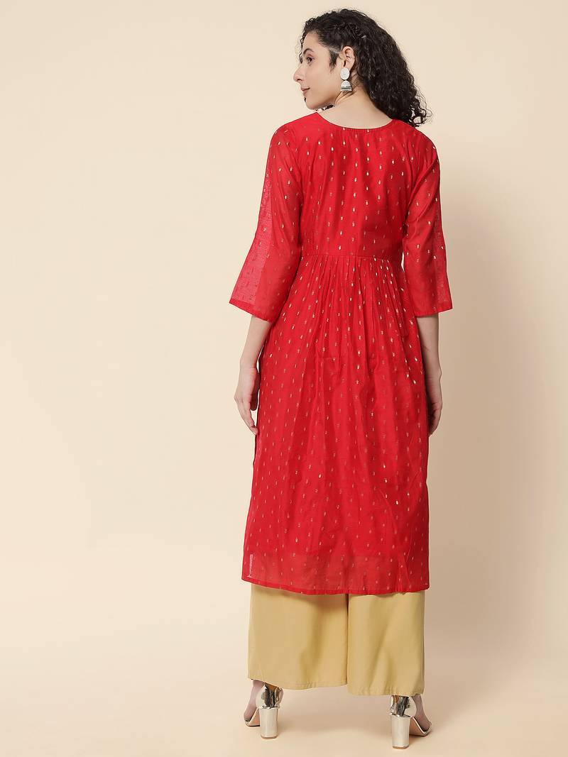 Red color chanderi modal fabric with beautiful embroidered work fancy looks