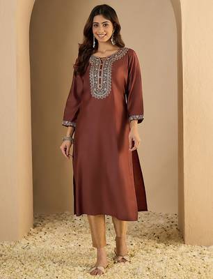 Brown color trendy formal looking classy kurta for girl 1