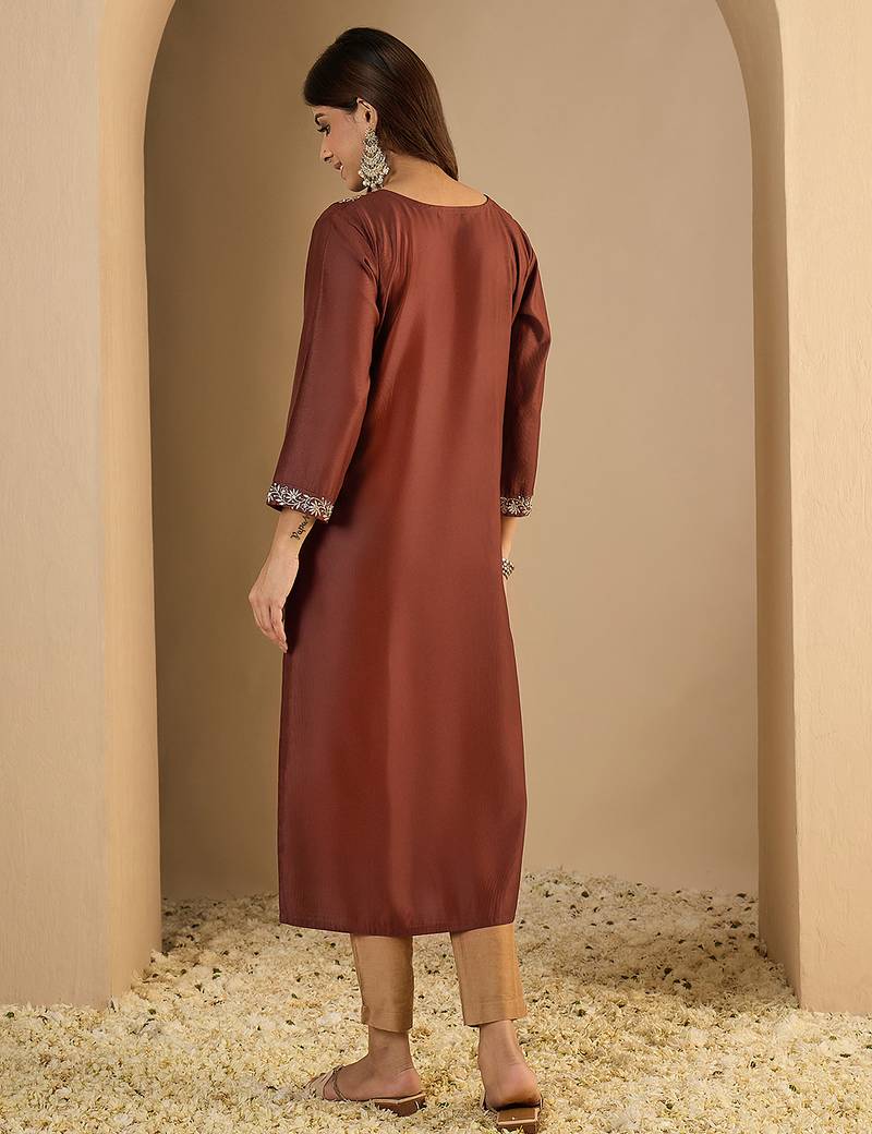 Brown color trendy formal looking classy ethnic kurta for girl