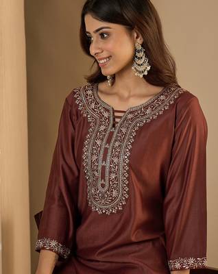 Brown color trendy formal looking classy kurta for girl 3