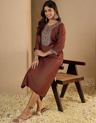 Brown color trendy formal looking classy kurta for girl 5