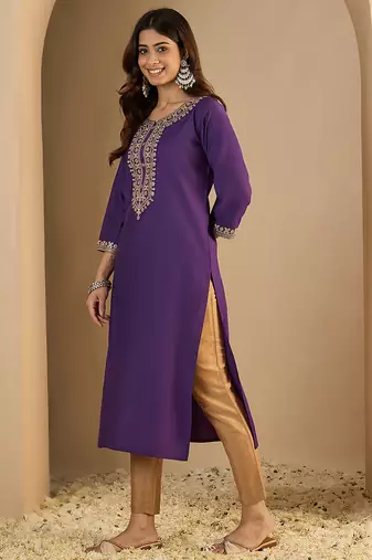 Lavender color trendy formal looking classy kurta for girl