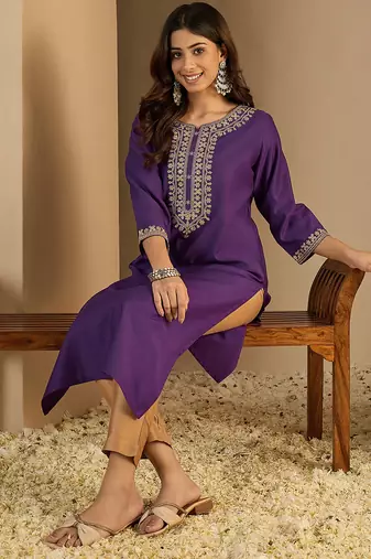 Lavender color trendy formal looking classy kurta for girl