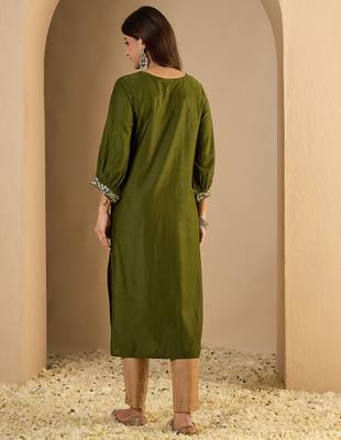 Mahendi color trendy formal looking classy kurta for girl 2